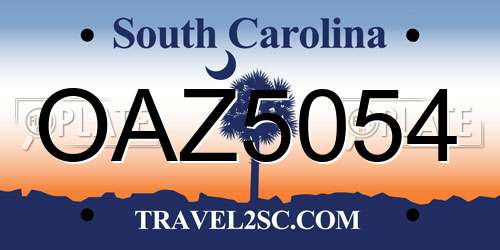 OAZ5054 South Carolina License Plate