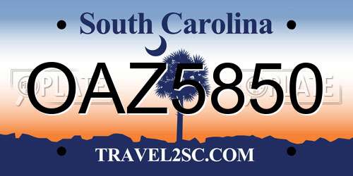 OAZ5850 South Carolina License Plate