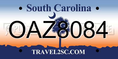 OAZ8084 South Carolina License Plate