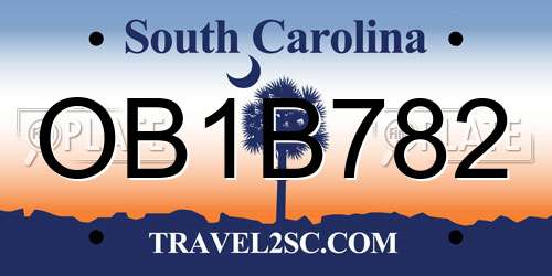OB1B782 South Carolina License Plate