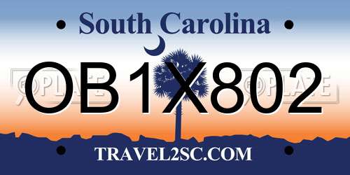 OB1X802 South Carolina License Plate