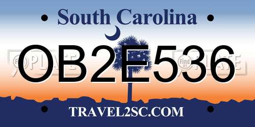 OB2E536 South Carolina License Plate