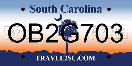 OB2G703 South Carolina License Plate