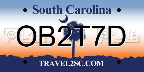 OB2T7D South Carolina License Plate