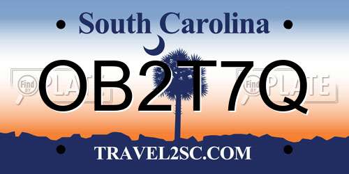 OB2T7Q South Carolina License Plate