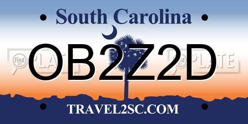 OB2Z2D South Carolina License Plate