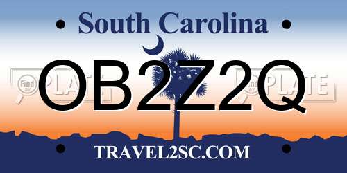 OB2Z2Q South Carolina License Plate