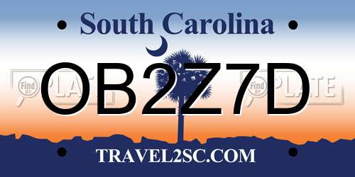 OB2Z7D South Carolina License Plate