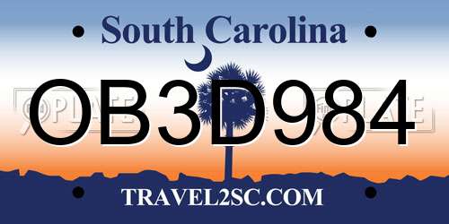 OB3D984 South Carolina License Plate