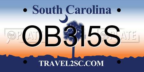 OB3I5S South Carolina License Plate