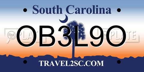 OB3L9O South Carolina License Plate