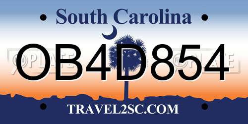 OB4D854 South Carolina License Plate