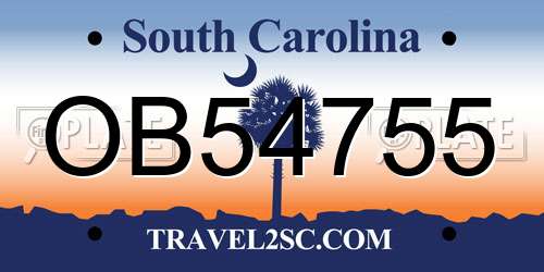 OB54755 South Carolina License Plate