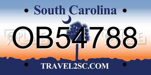 OB54788 South Carolina License Plate