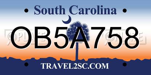 OB5A758 South Carolina License Plate
