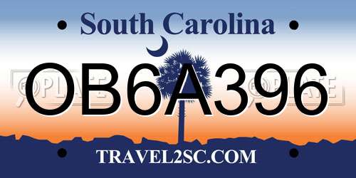 OB6A396 South Carolina License Plate