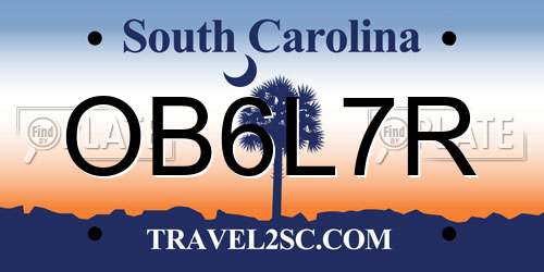 OB6L7R South Carolina License Plate