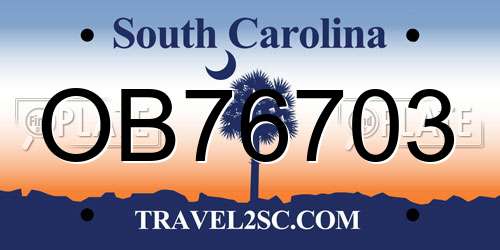 OB76703 South Carolina License Plate