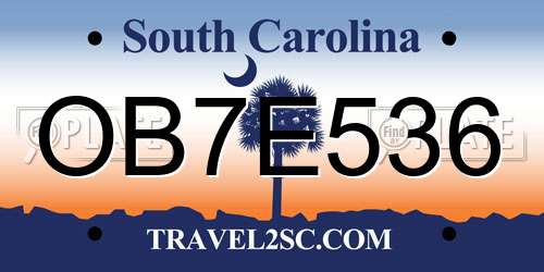 OB7E536 South Carolina License Plate