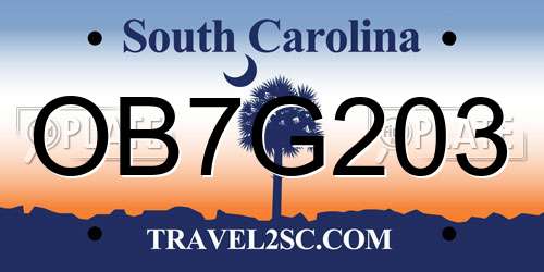 OB7G203 South Carolina License Plate