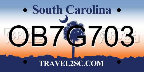 OB7G703 South Carolina License Plate