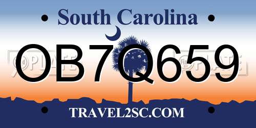 OB7Q659 South Carolina License Plate