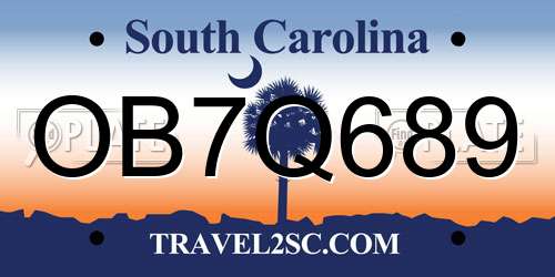 OB7Q689 South Carolina License Plate