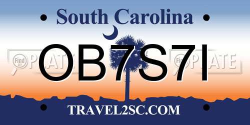 OB7S7I South Carolina License Plate