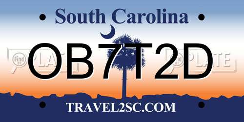 OB7T2D South Carolina License Plate