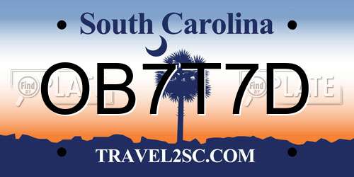 OB7T7D South Carolina License Plate