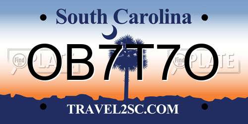 OB7T7O South Carolina License Plate