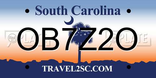 OB7Z2O South Carolina License Plate