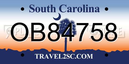 OB84758 South Carolina License Plate