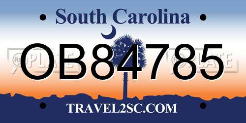 OB84785 South Carolina License Plate
