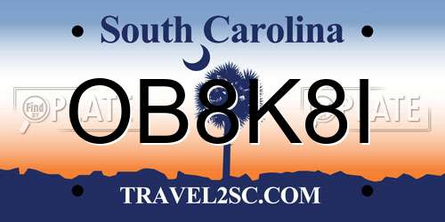OB8K8I South Carolina License Plate