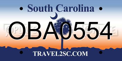 OBA0554 South Carolina License Plate