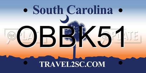 OBBK51 South Carolina License Plate