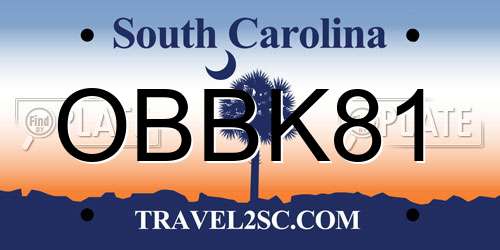 OBBK81 South Carolina License Plate