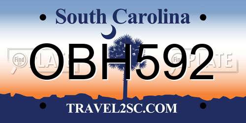 OBH592 South Carolina License Plate