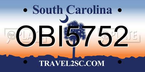 OBI5752 South Carolina License Plate