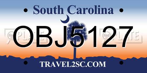 OBJ5127 South Carolina License Plate
