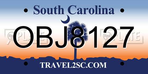 OBJ8127 South Carolina License Plate