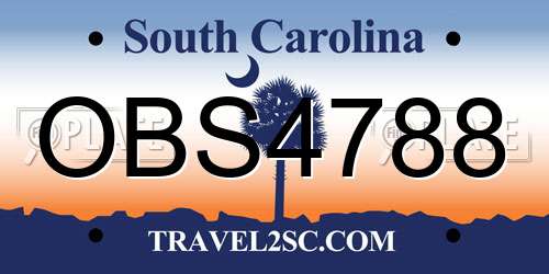 OBS4788 South Carolina License Plate