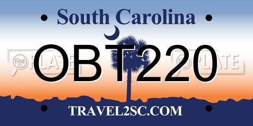 OBT220 South Carolina License Plate