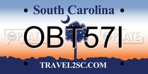 OBT57I South Carolina License Plate