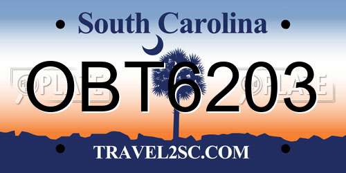 OBT6203 South Carolina License Plate