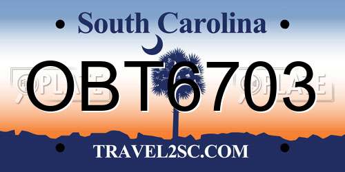 OBT6703 South Carolina License Plate