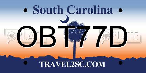 OBT77D South Carolina License Plate