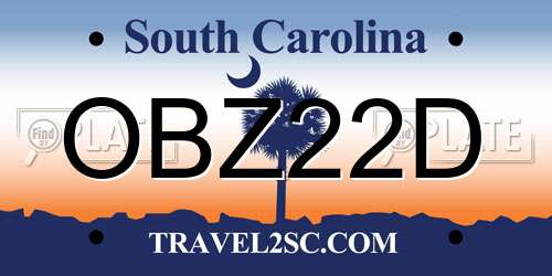 OBZ22D South Carolina License Plate