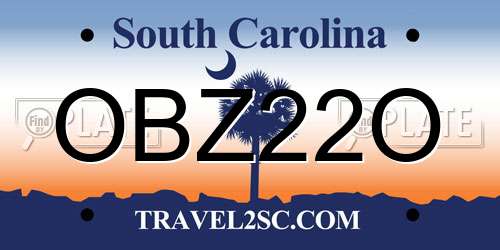 OBZ22O South Carolina License Plate